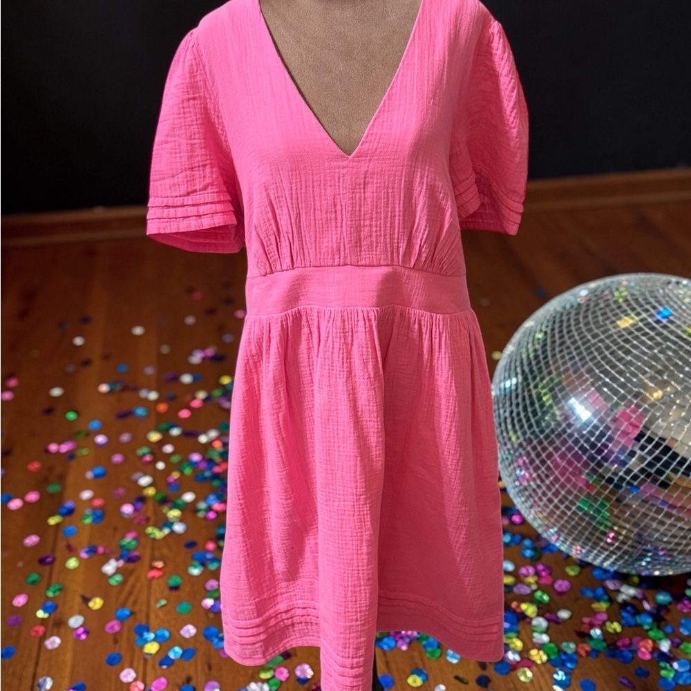Boden Bright Pink V-Neck Mini Dress